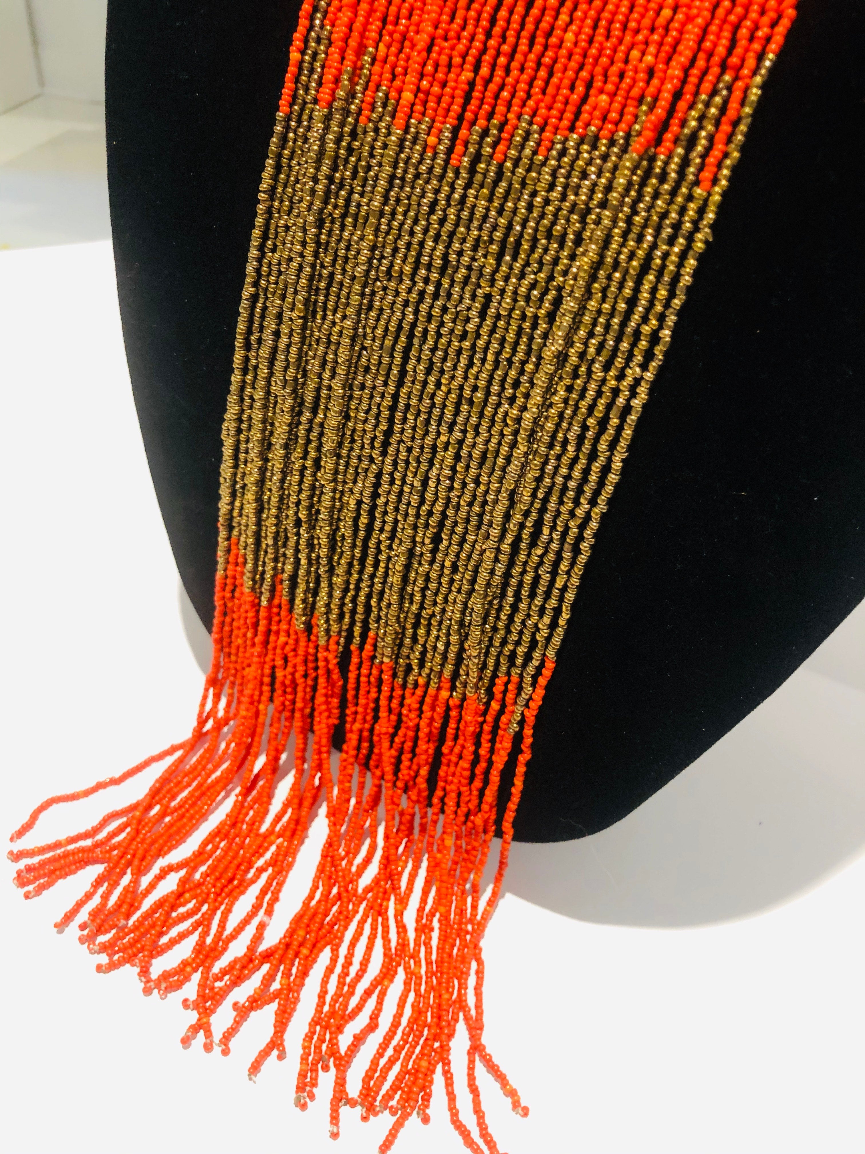 Orange & Gold Beaded Necklace | Samburu, Kenya